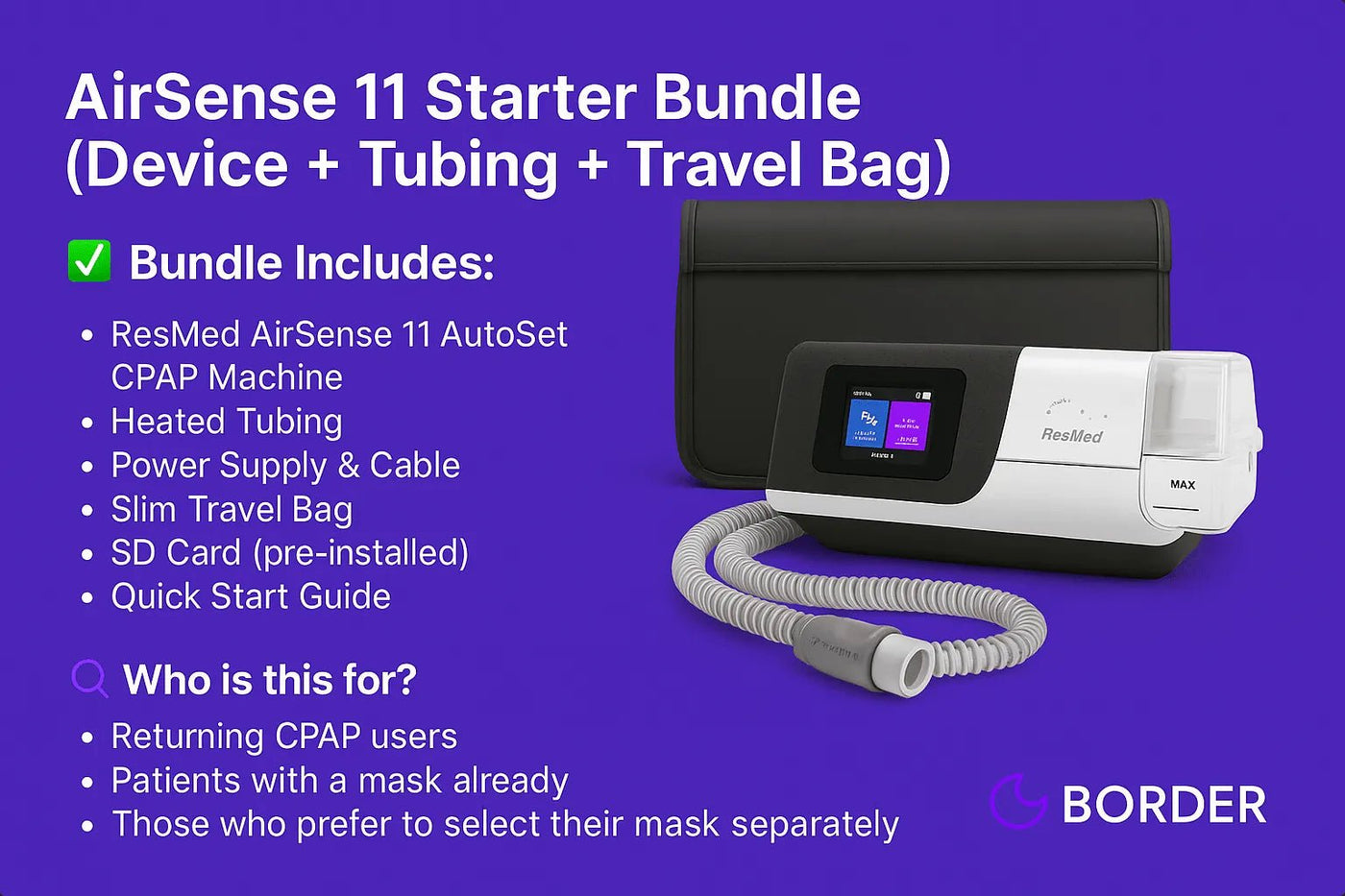 AirSense 11 Starter Bundle (Device + Tubing + Travel Bag) - Border Sleep