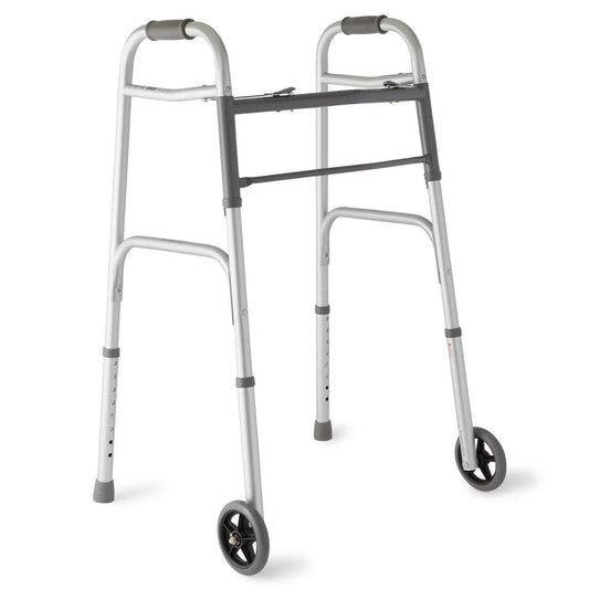 Medline 2 - Button Folding Walker – With 5" Wheels - Border Sleep